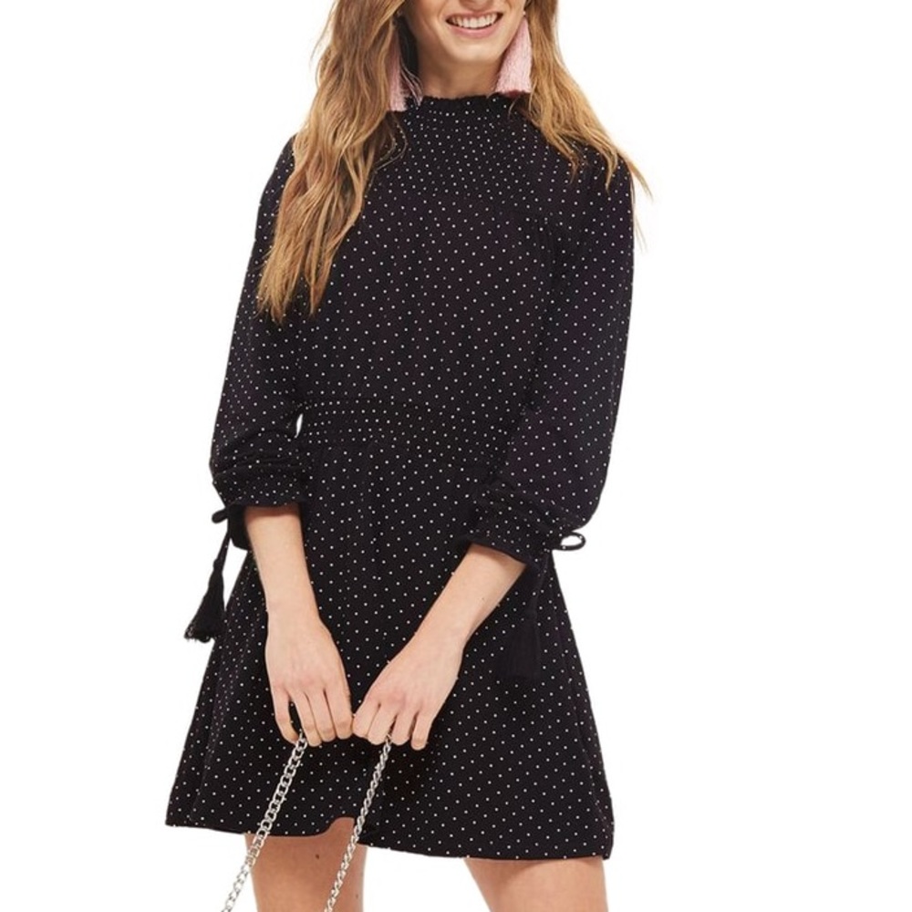 Topshop Polka Dot Shirred Waist Dress NWOT